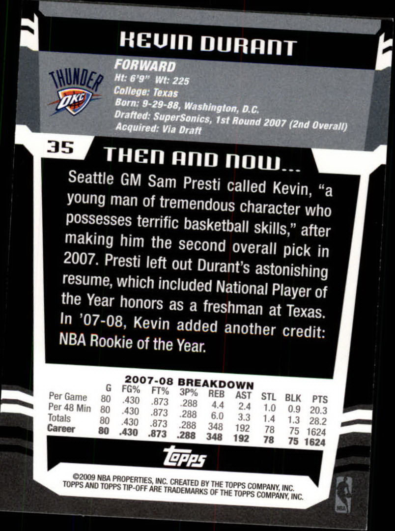 2008-09 Topps Tip-Off #35 Kevin Durant back image