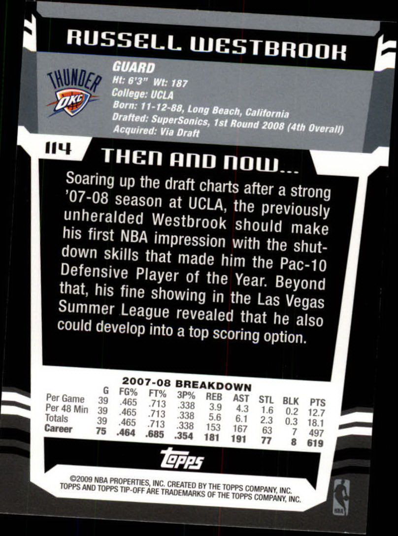 2008-09 Topps Tip-Off #114 Russell Westbrook RC back image