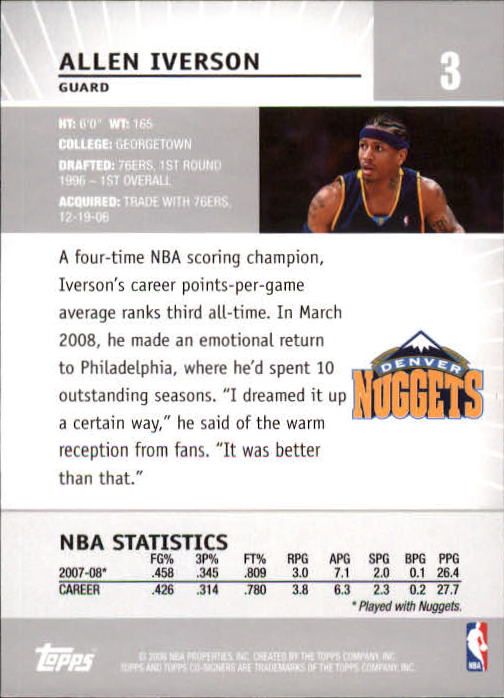 2008-09 Topps Co-Signers #3 Allen Iverson back image