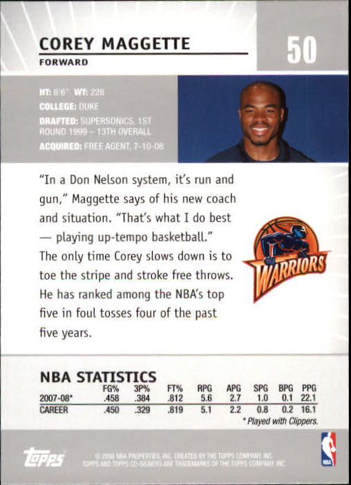 2008-09 Topps Co-Signers #50 Corey Maggette back image