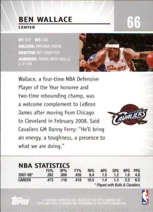 2008-09 Topps Co-Signers #66 Ben Wallace back image