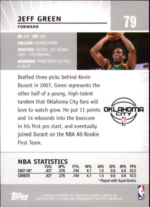 2008-09 Topps Co-Signers #79 Jeff Green back image