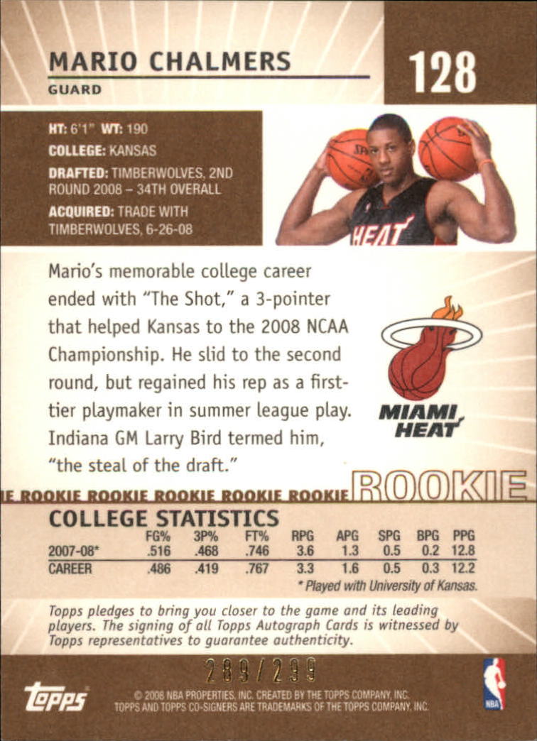 2008-09 Topps Co-Signers Bronze #128 Mario Chalmers back image