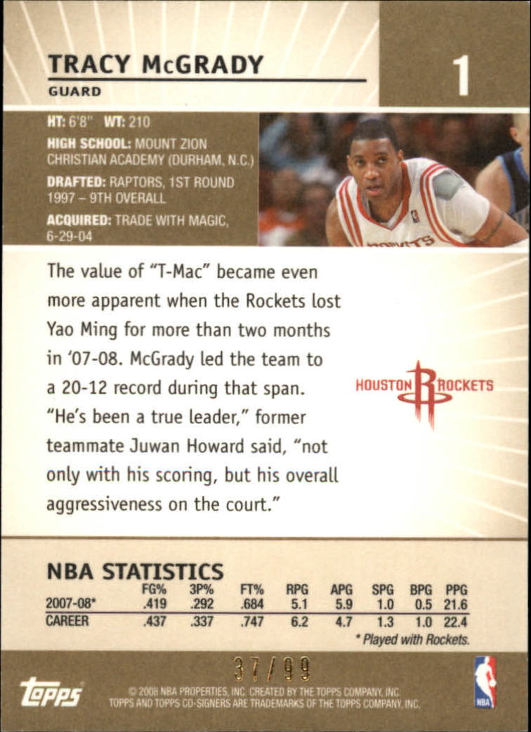 2008-09 Topps Co-Signers Gold #1 Tracy McGrady back image