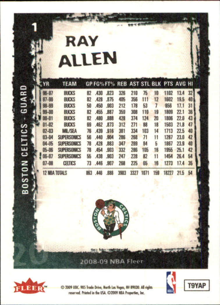 2008-09 Fleer #1 Ray Allen back image