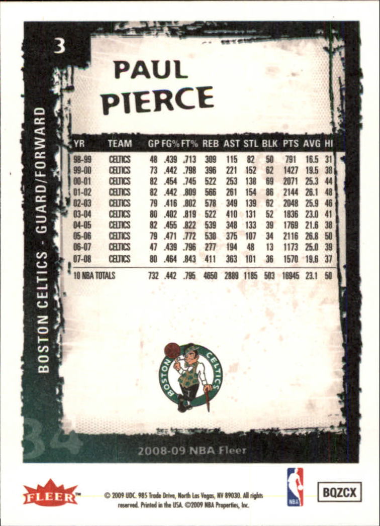 2008-09 Fleer #3 Paul Pierce back image