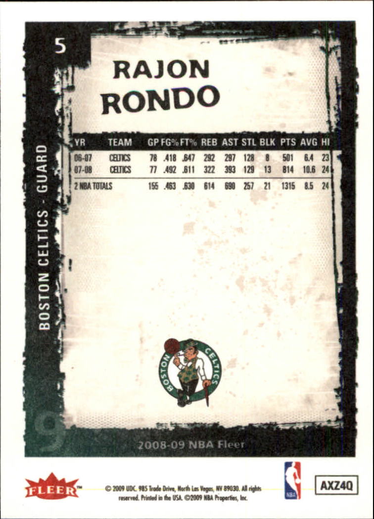 2008-09 Fleer #5 Rajon Rondo back image