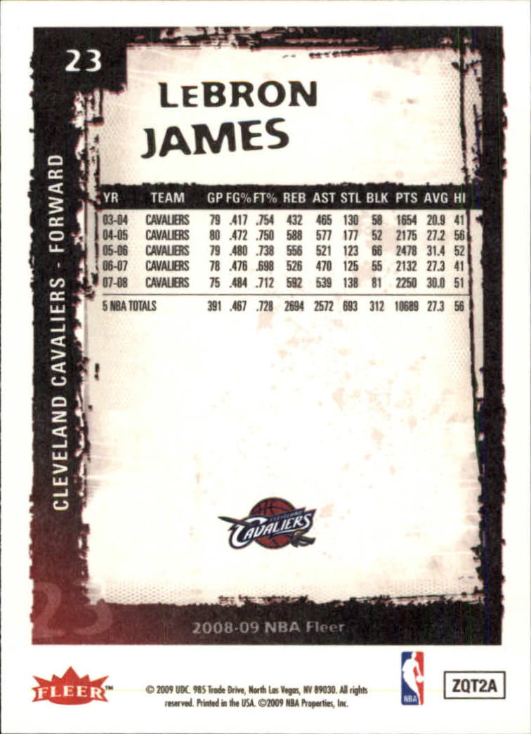 2008-09 Fleer #23 LeBron James back image