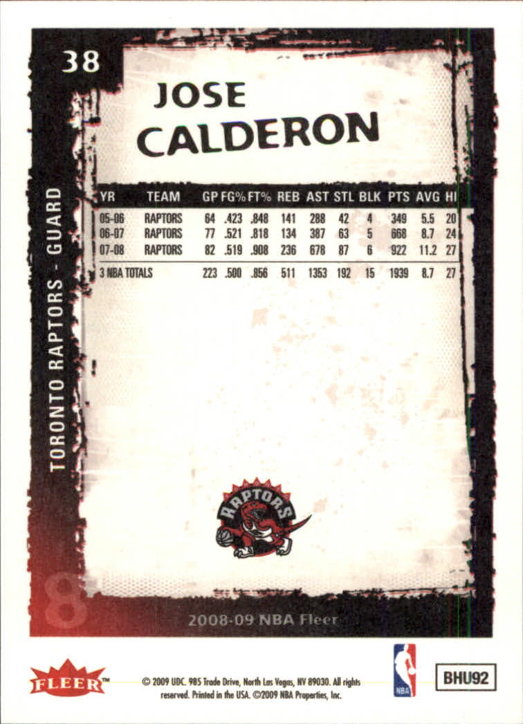 2008-09 Fleer #38 Jose Calderon back image