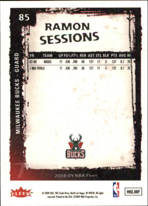 2008-09 Fleer #85 Ramon Sessions back image