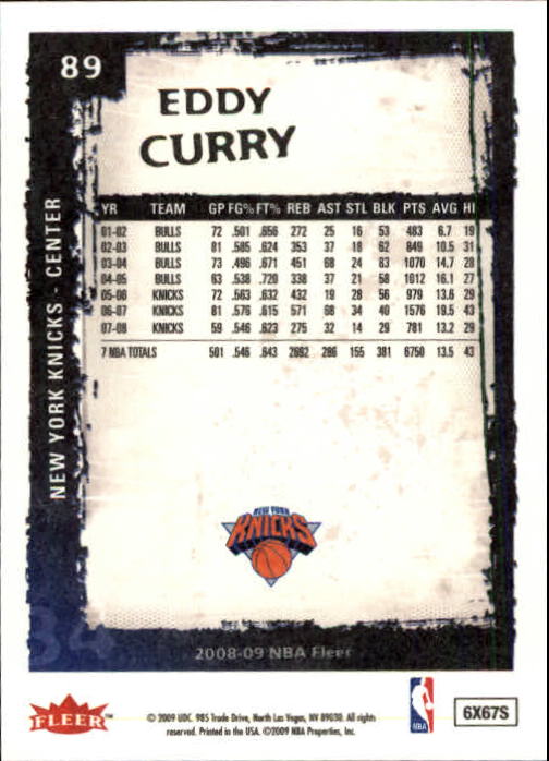 2008-09 Fleer #89 Eddy Curry back image