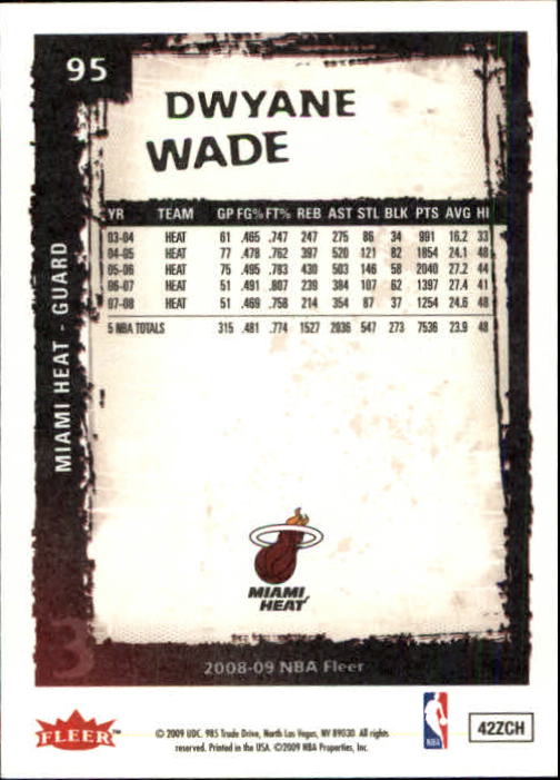 2008-09 Fleer #95 Dwyane Wade back image