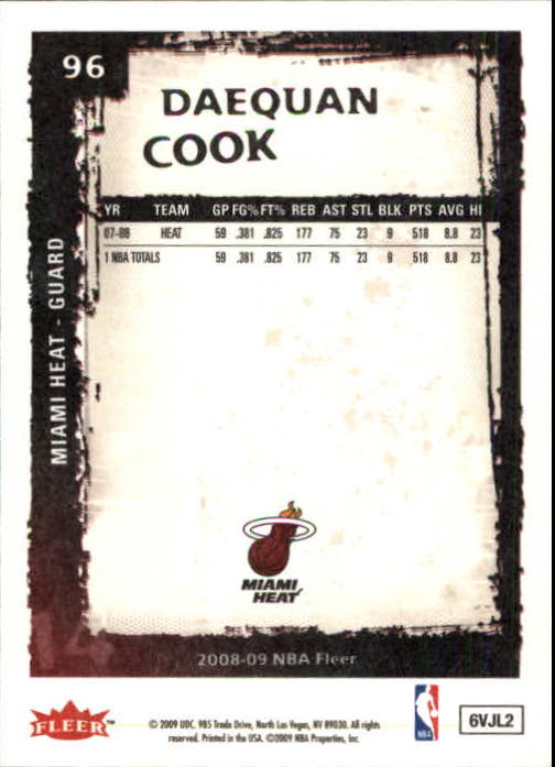 2008-09 Fleer #96 Daequan Cook back image