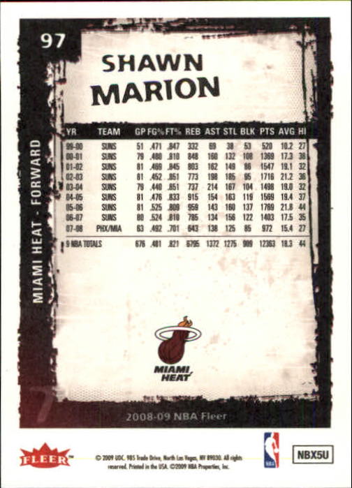2008-09 Fleer #97 Shawn Marion back image