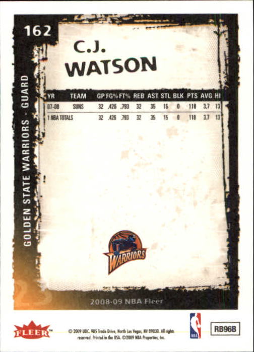 2008-09 Fleer #162 C.J. Watson back image