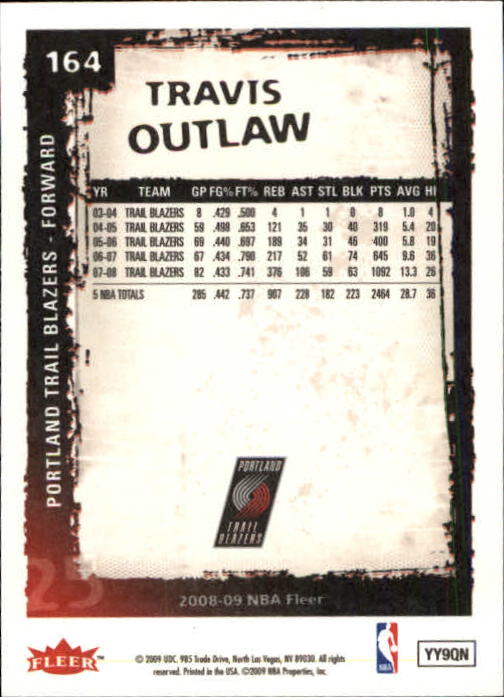 2008-09 Fleer #164 Travis Outlaw back image