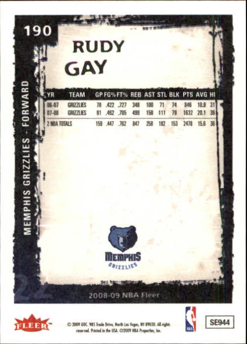 2008-09 Fleer #190 Rudy Gay back image