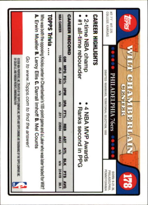 2008-09 Topps Chrome #178 Wilt Chamberlain back image