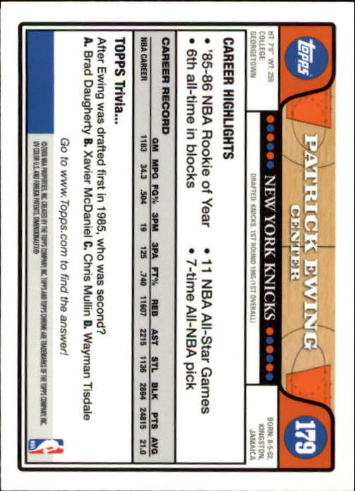 2008-09 Topps Chrome #179 Patrick Ewing back image