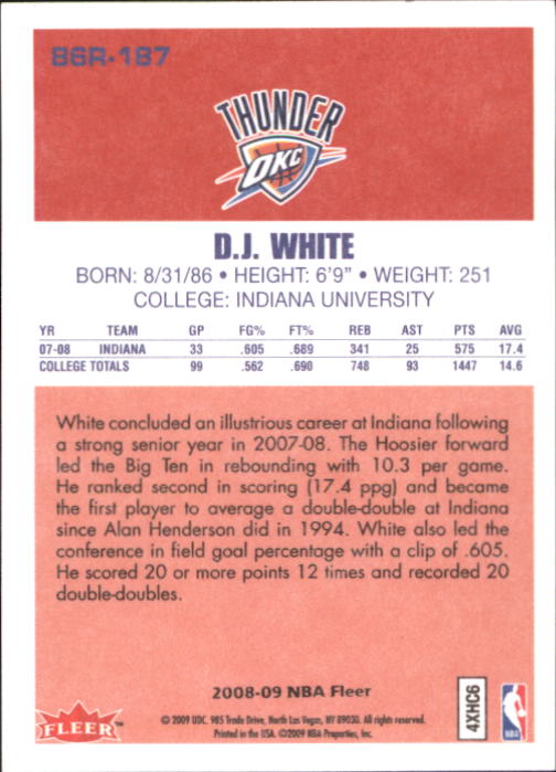 2008-09 Fleer 1986-87 Rookies #86R187 D.J. White back image