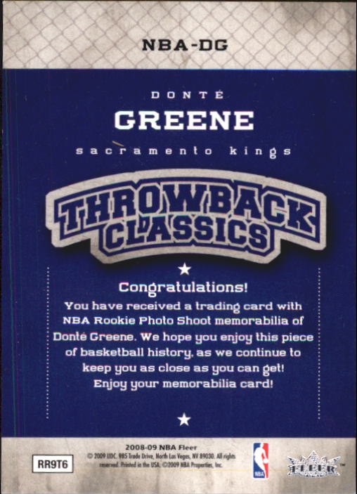 2008-09 Fleer NBA Classics #NBADG Donte Greene back image