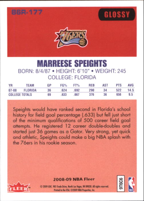 2008-09 Fleer 1986-87 Rookies Glossy #86R177 Marreese Speights back image