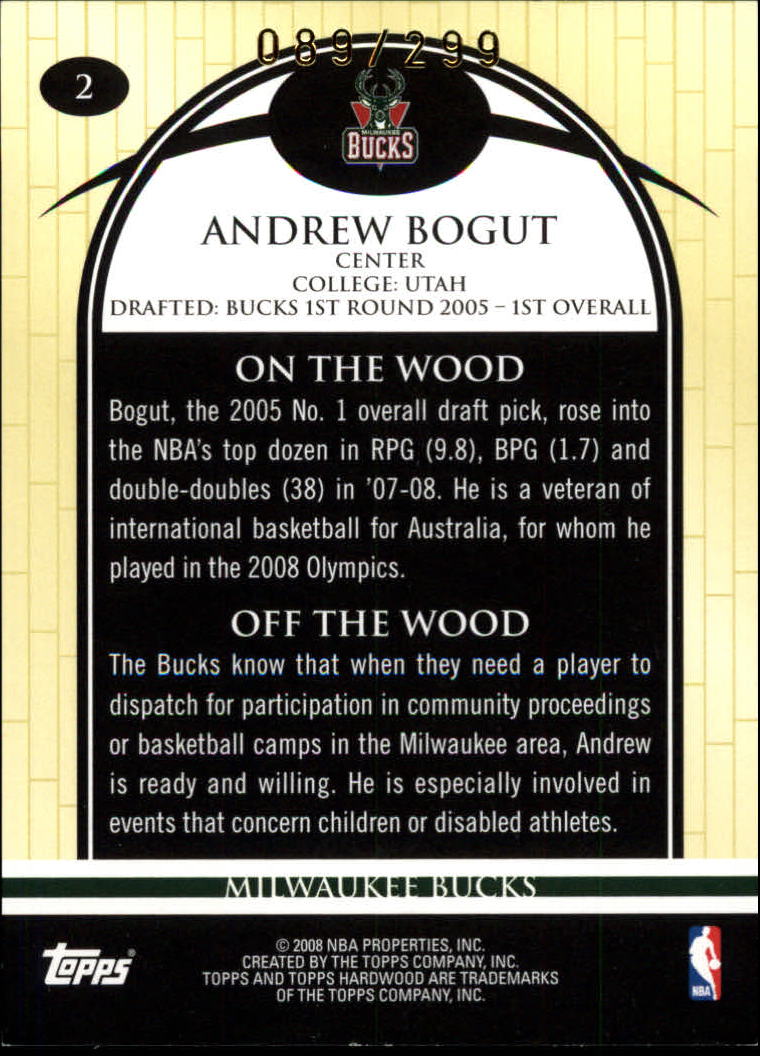 2008-09 Topps Hardwood Hardwood #2 Andrew Bogut back image