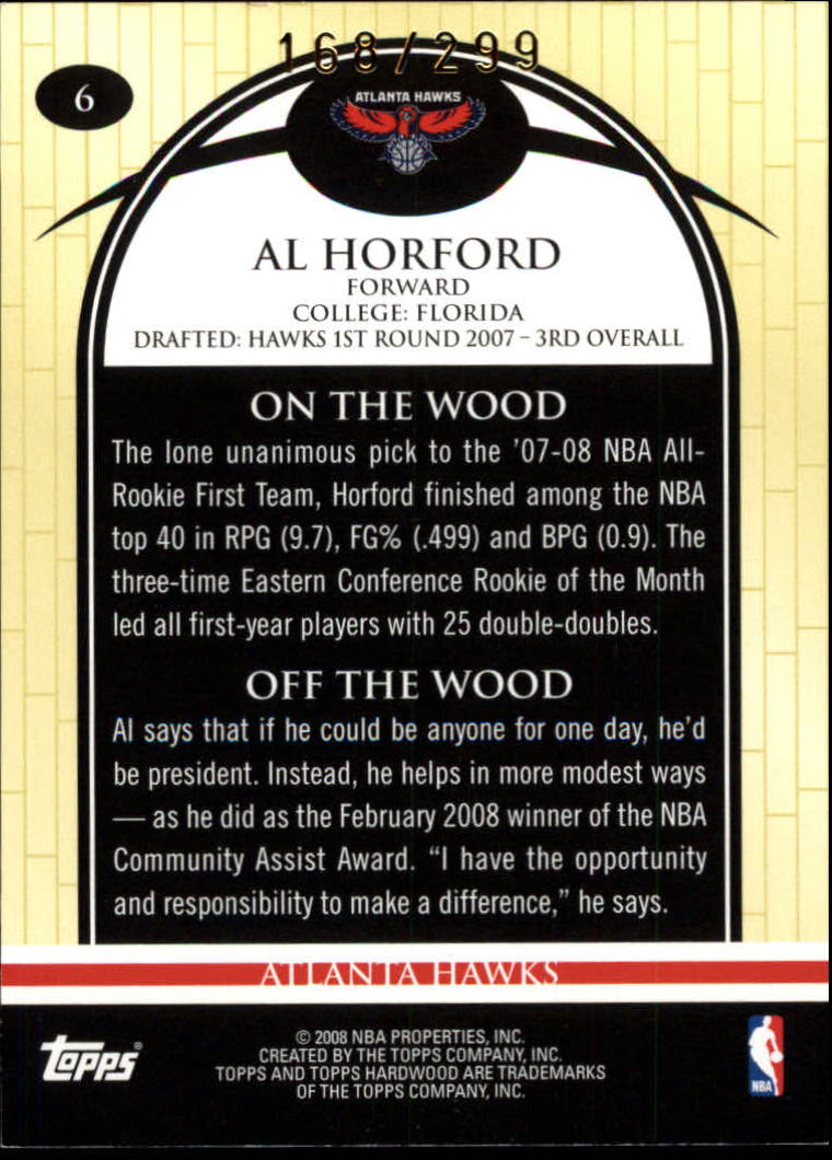 2008-09 Topps Hardwood Hardwood #6 Al Horford back image