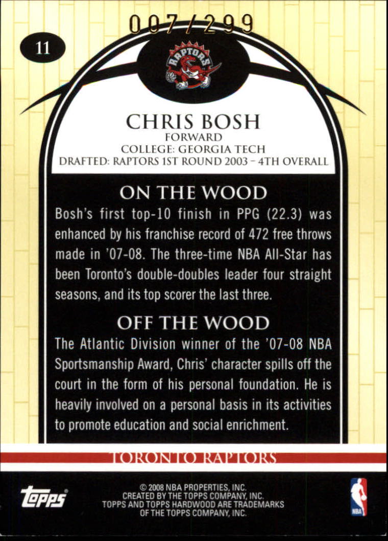 2008-09 Topps Hardwood Hardwood #11 Chris Bosh back image