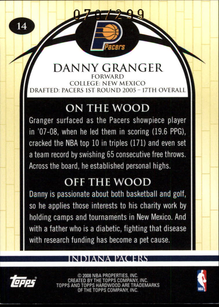 2008-09 Topps Hardwood Hardwood #14 Danny Granger back image
