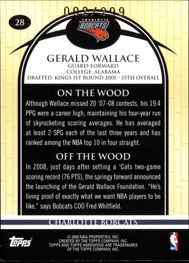 2008-09 Topps Hardwood Hardwood #28 Gerald Wallace back image