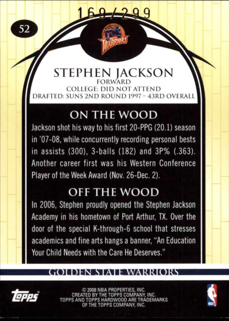 2008-09 Topps Hardwood Hardwood #52 Stephen Jackson back image