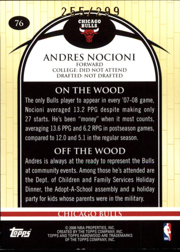 2008-09 Topps Hardwood Hardwood #76 Andres Nocioni back image