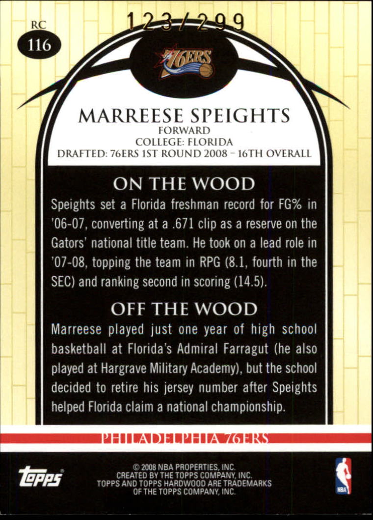 2008-09 Topps Hardwood Hardwood #116B Marreese Speights Posing back image