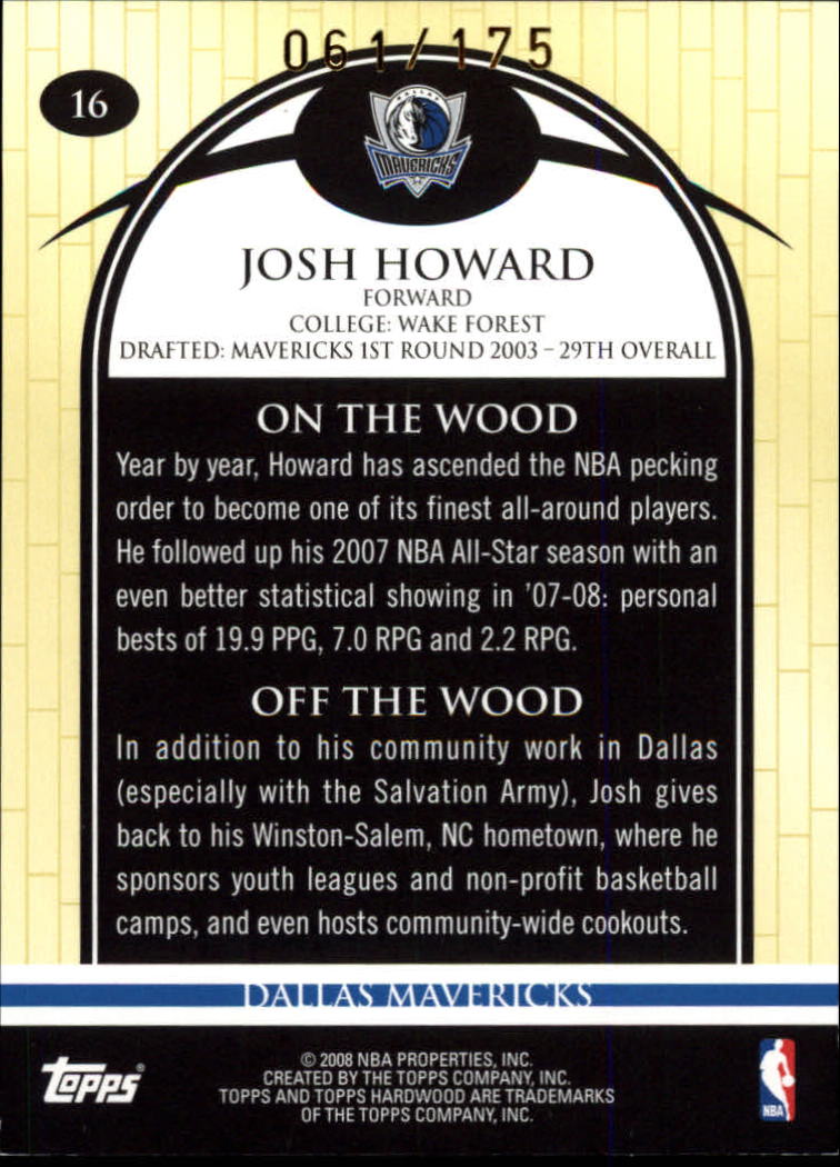 2008-09 Topps Hardwood Maple #16 Josh Howard back image