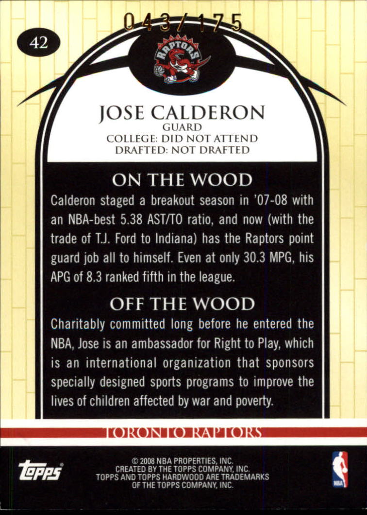 2008-09 Topps Hardwood Maple #42 Jose Calderon back image