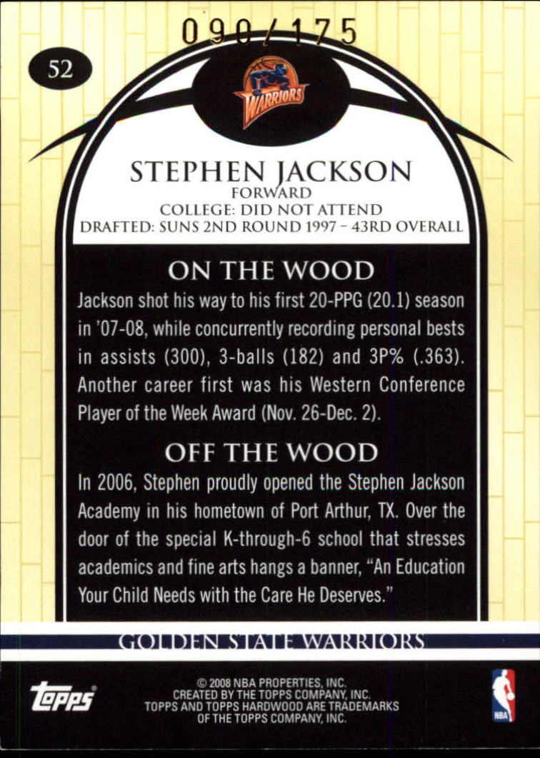 2008-09 Topps Hardwood Maple #52 Stephen Jackson back image