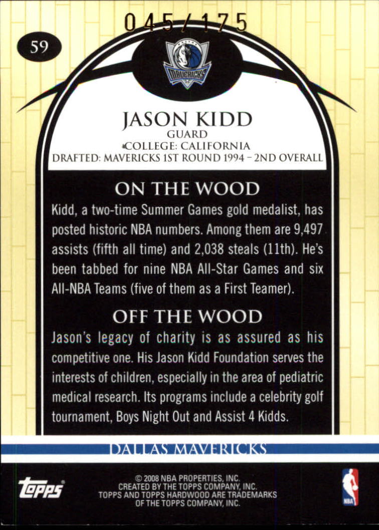 2008-09 Topps Hardwood Maple #59 Jason Kidd back image