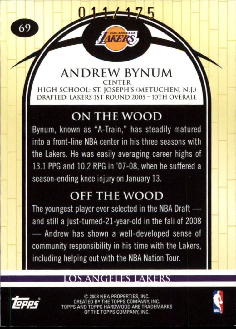 2008-09 Topps Hardwood Maple #69 Andrew Bynum back image