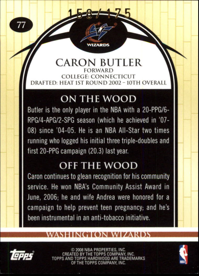 2008-09 Topps Hardwood Maple #77 Caron Butler back image
