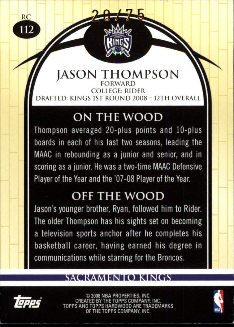 2008-09 Topps Hardwood Mahogany #112B Jason Thompson Posing back image
