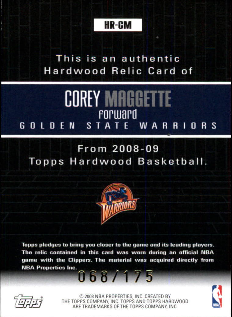 2008-09 Topps Hardwood Relics #HRCM Corey Maggette back image