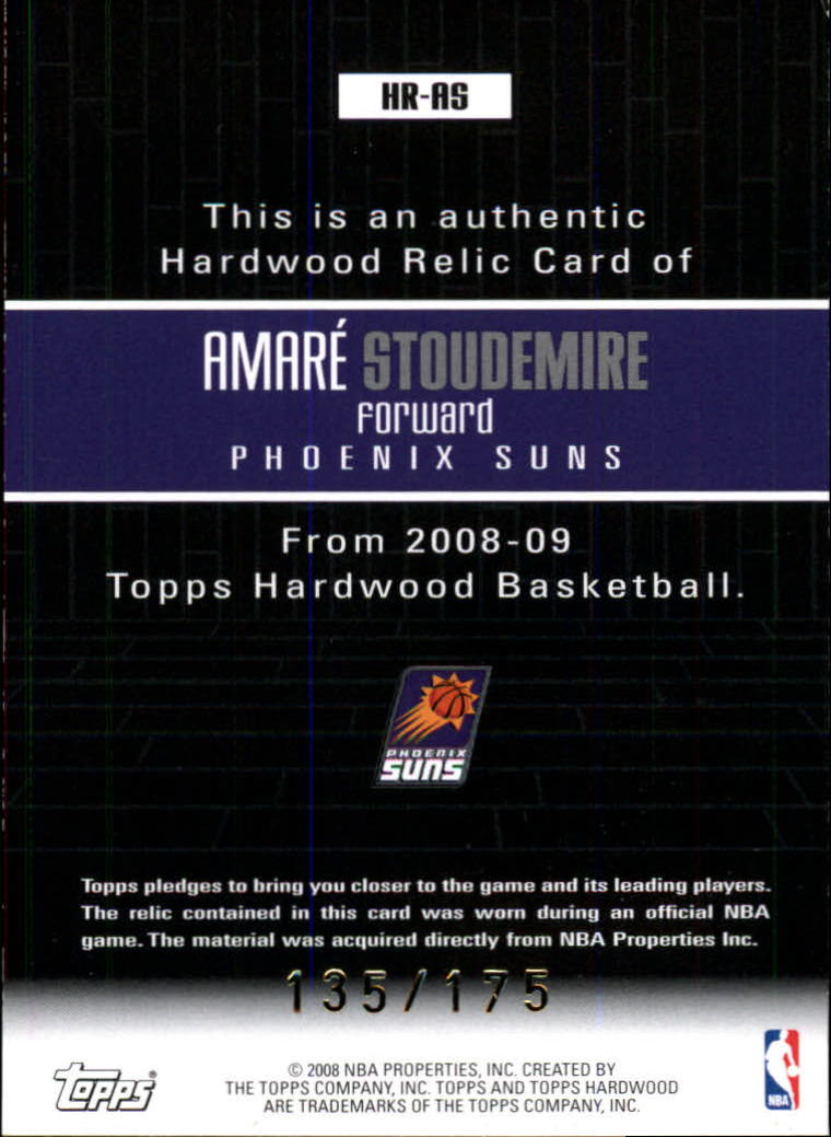 2008-09 Topps Hardwood Relics #HRAS Amare Stoudemire back image