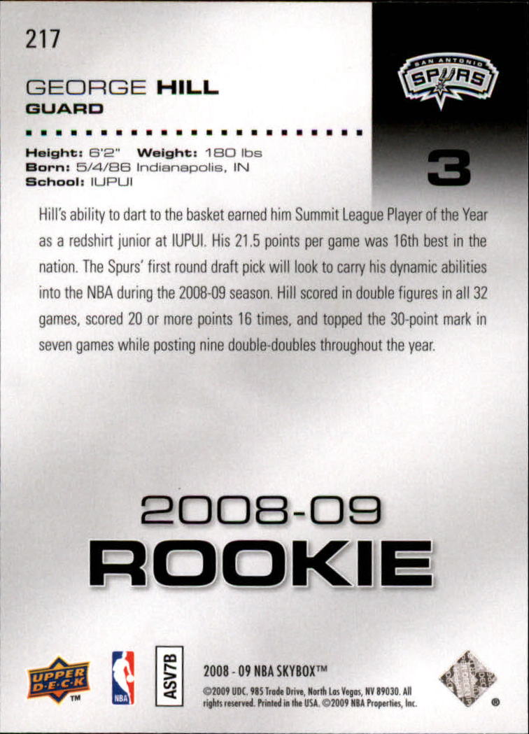 2008-09 SkyBox #217 George Hill RC back image