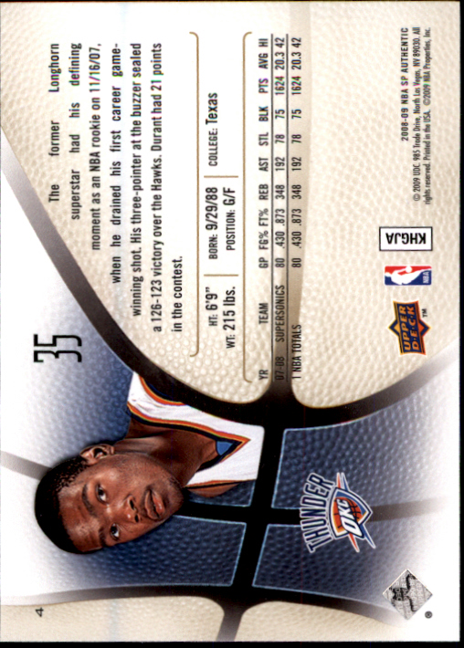 2008-09 SP Authentic #4 Kevin Durant back image
