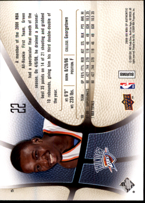 2008-09 SP Authentic #5 Jeff Green back image