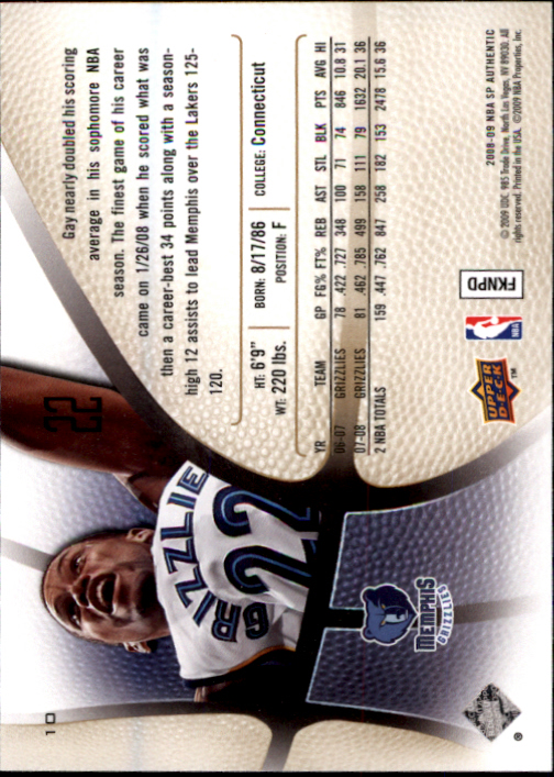 2008-09 SP Authentic #10 Rudy Gay back image
