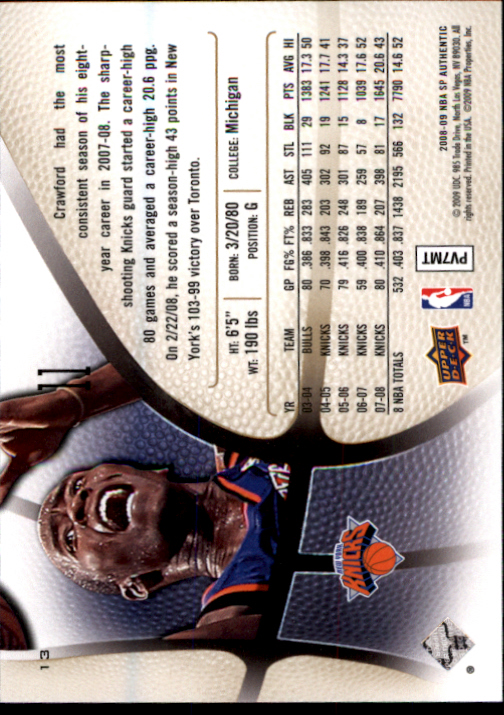 2008-09 SP Authentic #13 Jamal Crawford back image