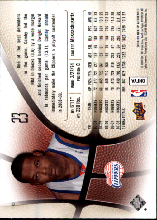 2008-09 SP Authentic #18 Marcus Camby back image