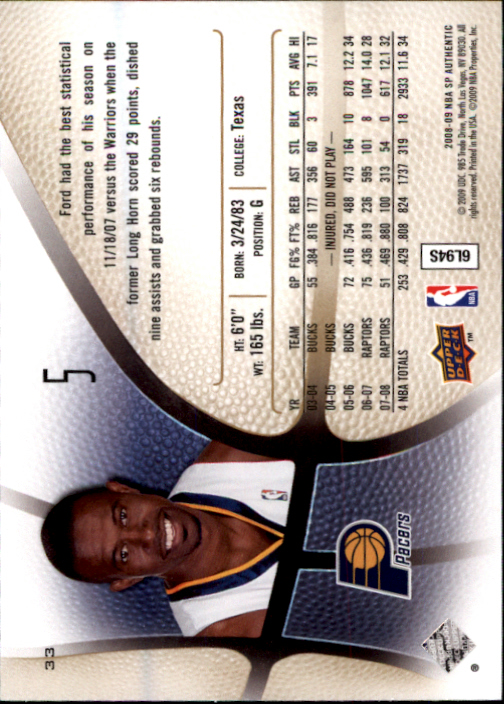 2008-09 SP Authentic #33 T.J. Ford back image